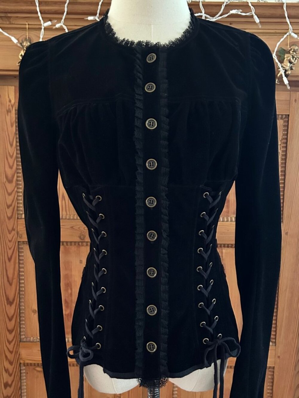 Vintage Betsey Johnson Button Corset Velvet Blouse/Jacket
